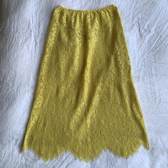 Doen Nandi Lace Sheer Scalloped Pencil Straight Midi Long Skirt Daffodil Yellow - Picture 8 of 15